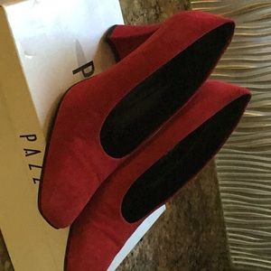 Red suede pumps.....block heel 2.5 inches high